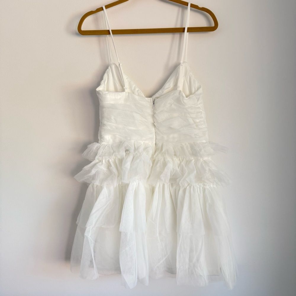 NWT Lulus Special Poise White Tulle Pleated Sleeveless Tiered Mini Dress Large - Picture 6 of 7